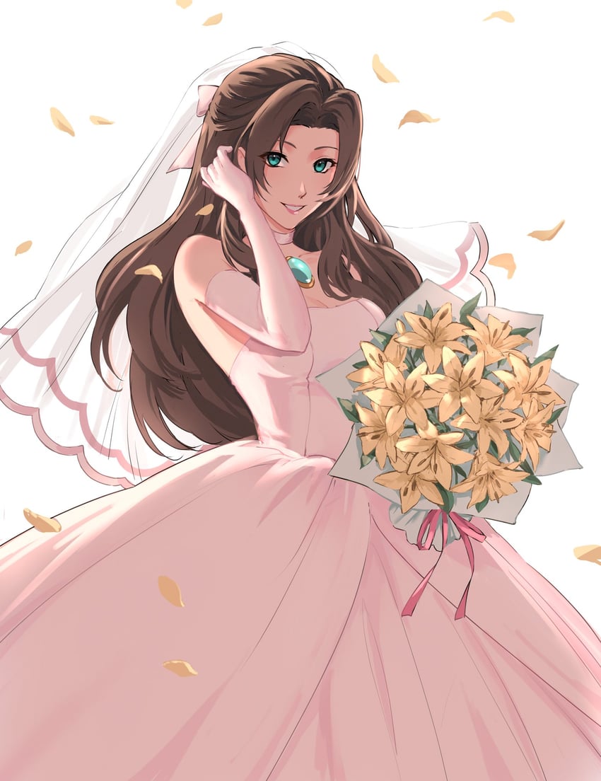 aerith gainsborough (final fantasy and 2 more) drawn by kivavis