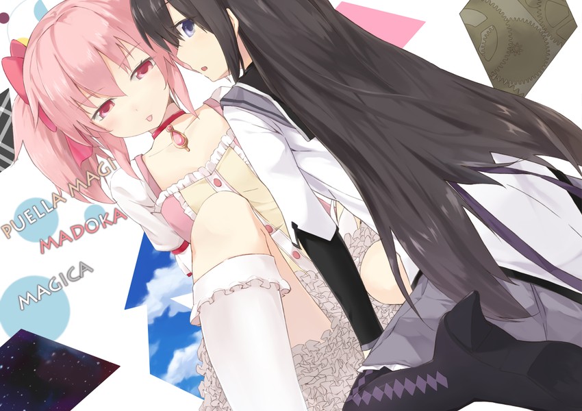 akemi homura and kaname madoka (mahou shoujo madoka magica) drawn by cccpo