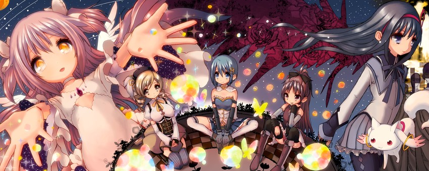 akemi homura, kaname madoka, miki sayaka, sakura kyoko, tomoe mami, and 3 more (mahou shoujo madoka magica) drawn by cream_(nipakupa)