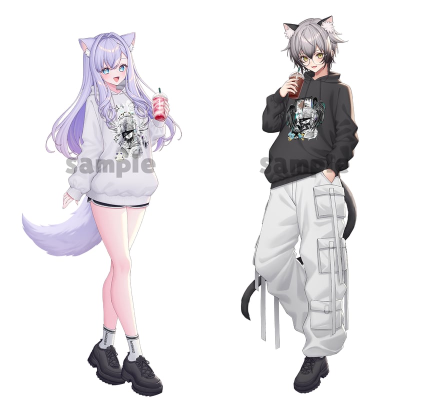 shirayuki mishiro and nekozeno shin (indie virtual youtuber) drawn by sakura_shiho