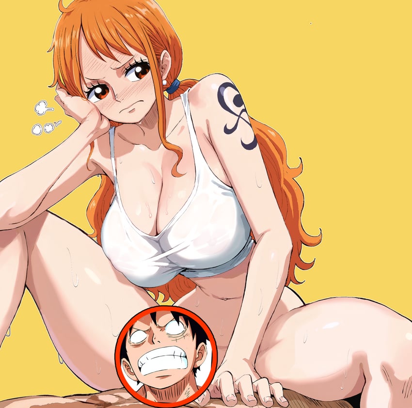 nami and monkey d. luffy (one piece) drawn by rodorodo610