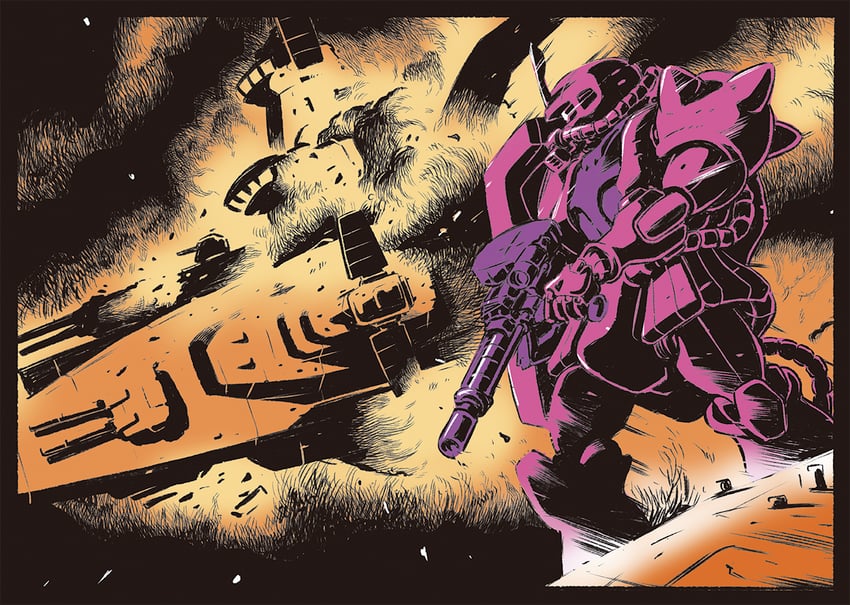 zaku ii s char custom and megellan (gundam and 1 more) drawn by nakanishi_kent