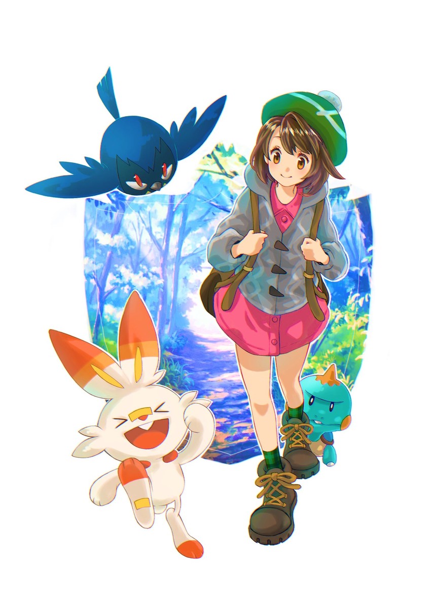 gloria, scorbunny, rookidee, and chewtle (pokemon and 1 more) drawn by punico_(punico_poke)