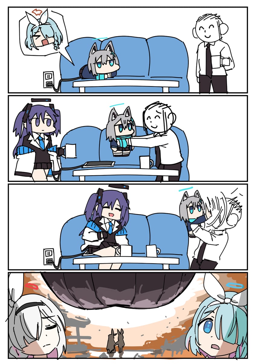 sensei, yuuka, doodle sensei, shiroko, arona, and 1 more (blue archive) drawn by tenten_(chan4545)