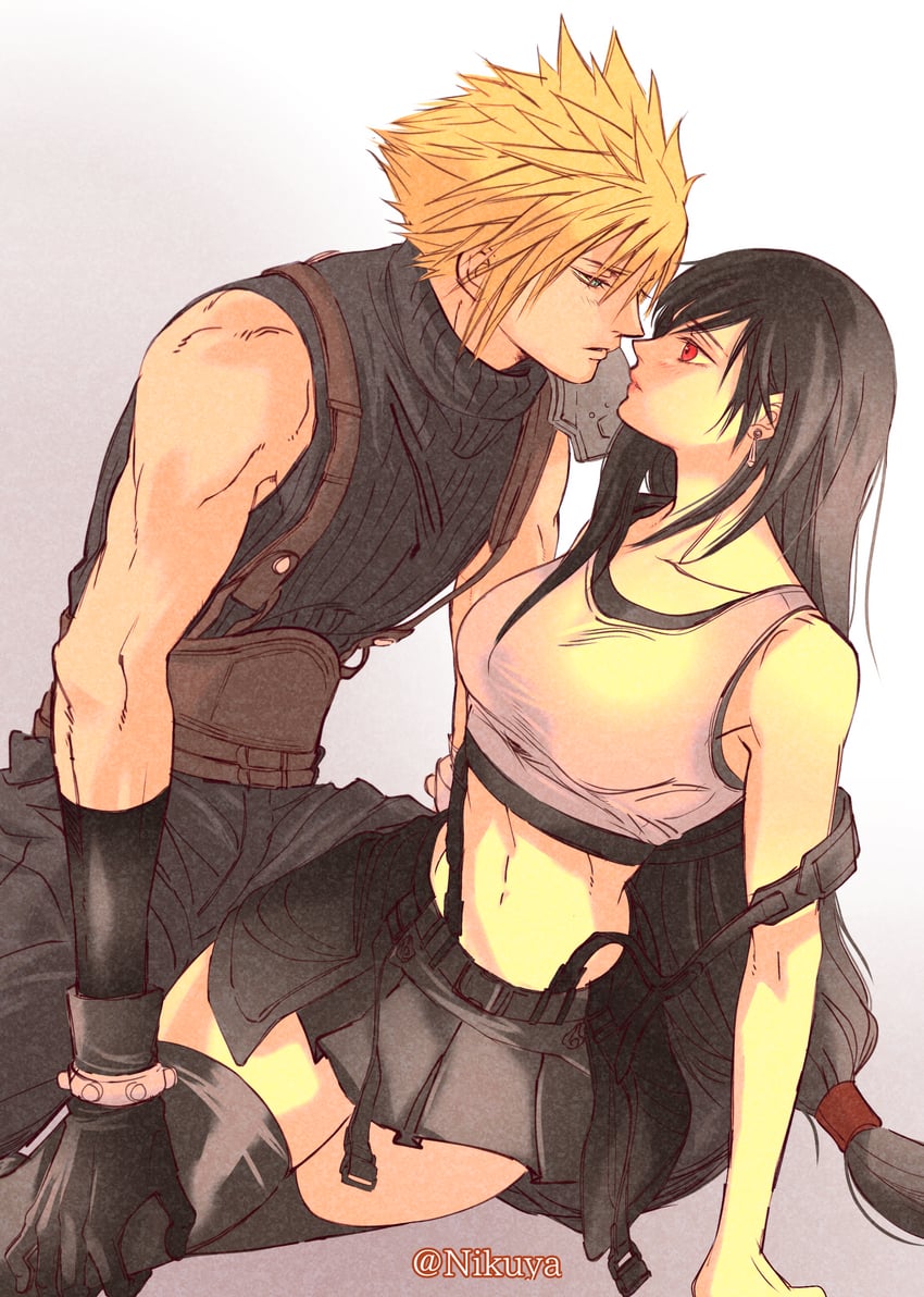 tifa lockhart and cloud strife (final fantasy and 3 more) drawn by nikuya_(nikuya888)