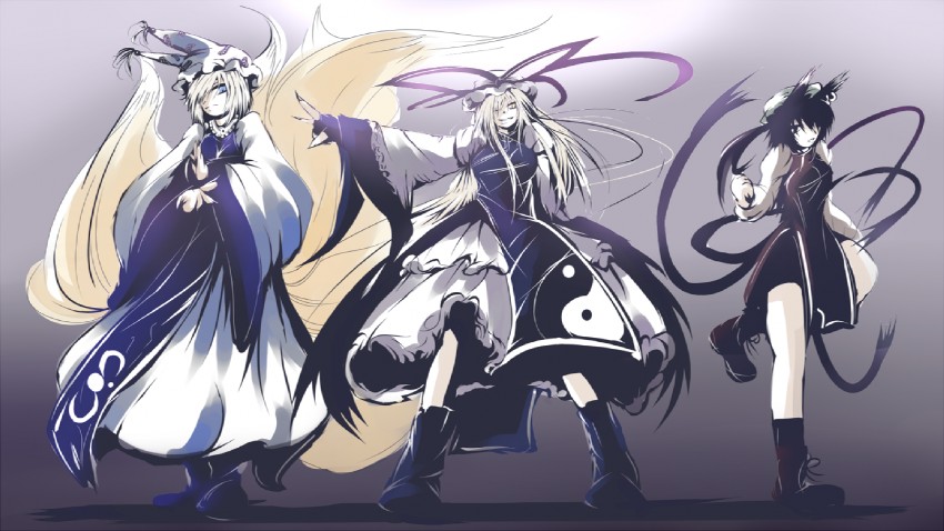yakumo yukari, yakumo ran, and chen (touhou) drawn by shiba_yuuki