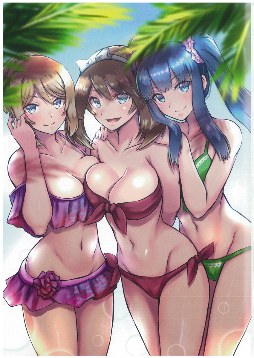 dawn, may, and serena (pokemon and 3 more) drawn by takecha