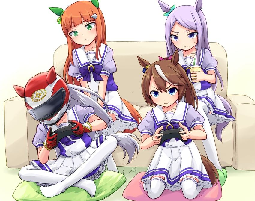 mejiro mcqueen, gold ship, tokai teio, and silence suzuka (umamusume) drawn by kakizaki_(chou_neji)