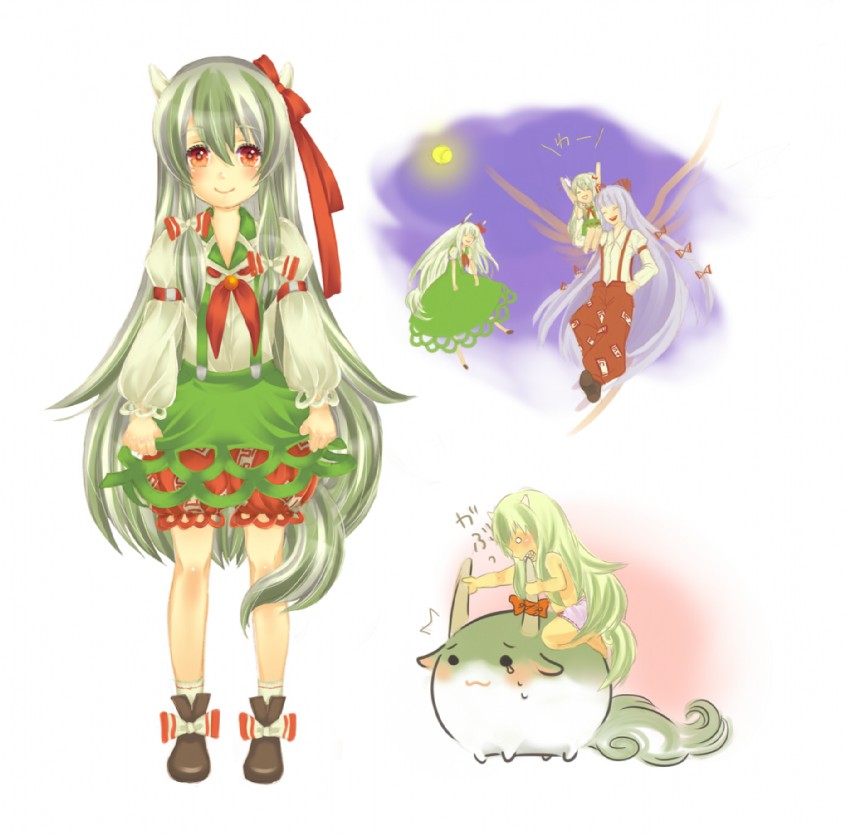 fujiwara no mokou, kamishirasawa keine, and ex-keine (touhou) drawn by te_okure