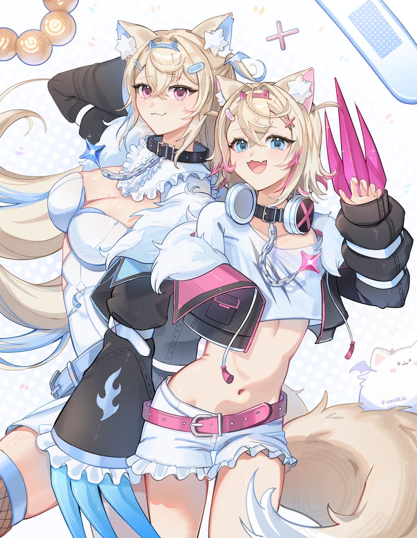 fuwawa abyssgard, mococo abyssgard, and perroccino (hololive and 1 more) drawn by tinnnkie