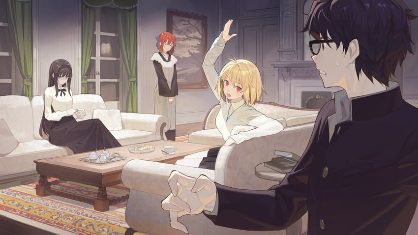 arcueid brunestud, tohno akiha, kohaku, and tohno shiki (tsukihime) drawn by timbougami