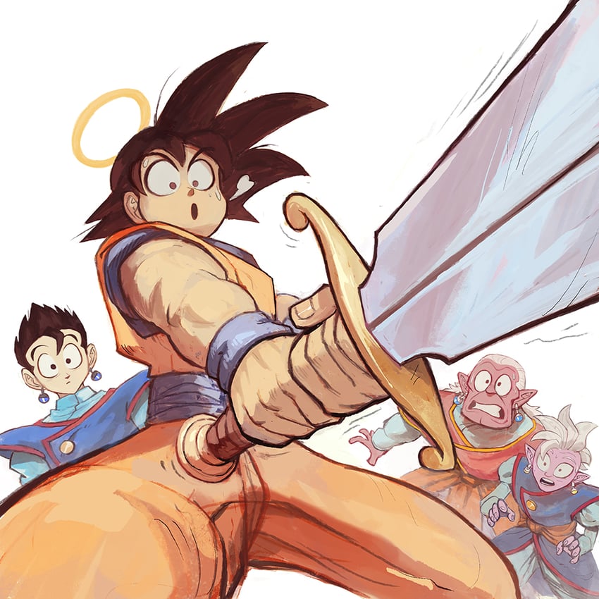 son goku, son gohan, shin, and kibito (dragon ball and 1 more) drawn by garrett_hanna
