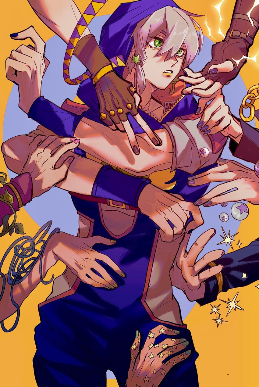joseph joestar, kujo jotaro, kujo jolyne, giorno giovanna, jonathan joestar, and 3 more (jojo no kimyou na bouken and 9 more) drawn by swampland