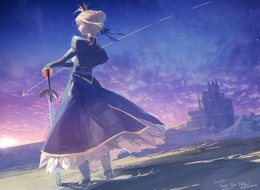 artoria pendragon and saber (fate and 2 more) drawn by ubwmitekure