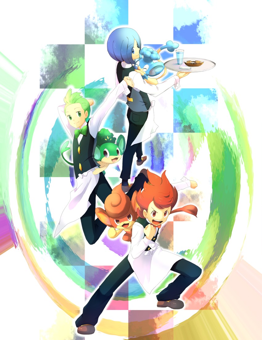 cilan, pansage, panpour, pansear, cress, and 1 more (pokemon and 1 more) drawn by sekka_koyori