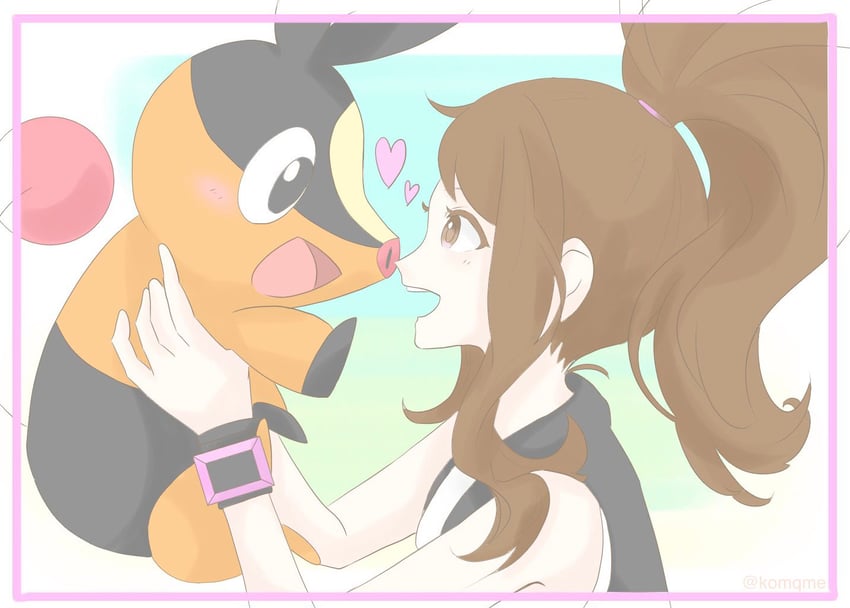 hilda and tepig (pokemon and 1 more) drawn by komqme
