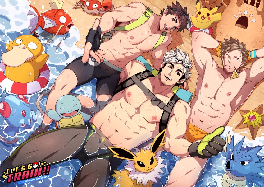 pikachu, squirtle, jolteon, psyduck, magikarp, and 7 more (pokemon and 1 more) drawn by mazjojo