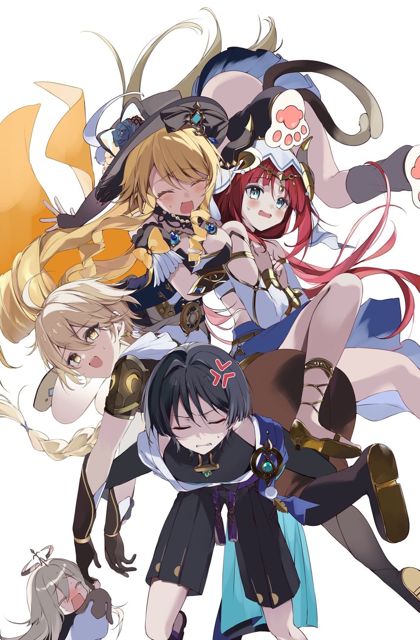 scaramouche, aether, wanderer, paimon, nilou, and 2 more (genshin impact) drawn by 52hz_mayday