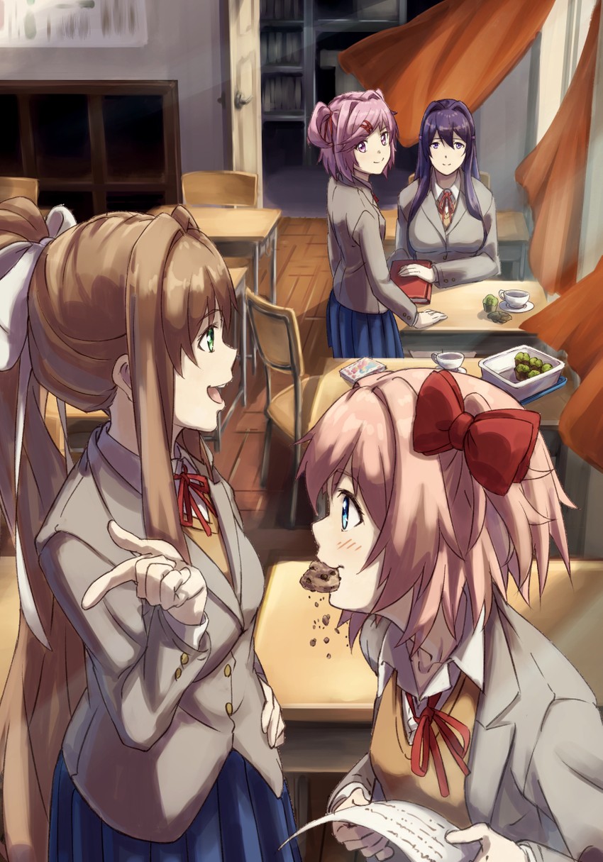 monika, natsuki, yuri, and sayori (doki doki literature club) drawn by 1105suwako