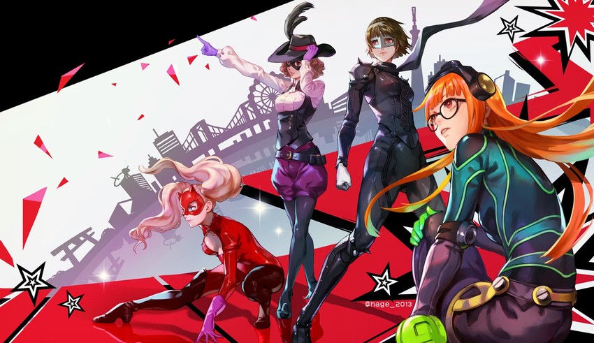 takamaki anne, sakura futaba, niijima makoto, okumura haru, panther, and 3 more (persona and 1 more) drawn by hage2013