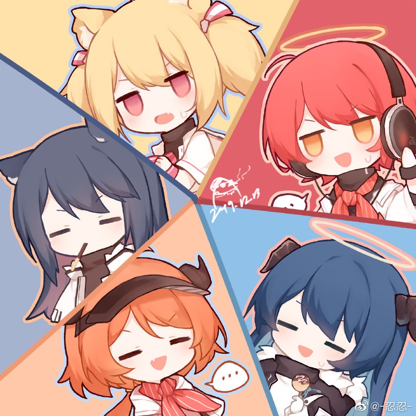 texas, exusiai, mostima, sora, croissant, and 1 more (arknights) drawn by renren