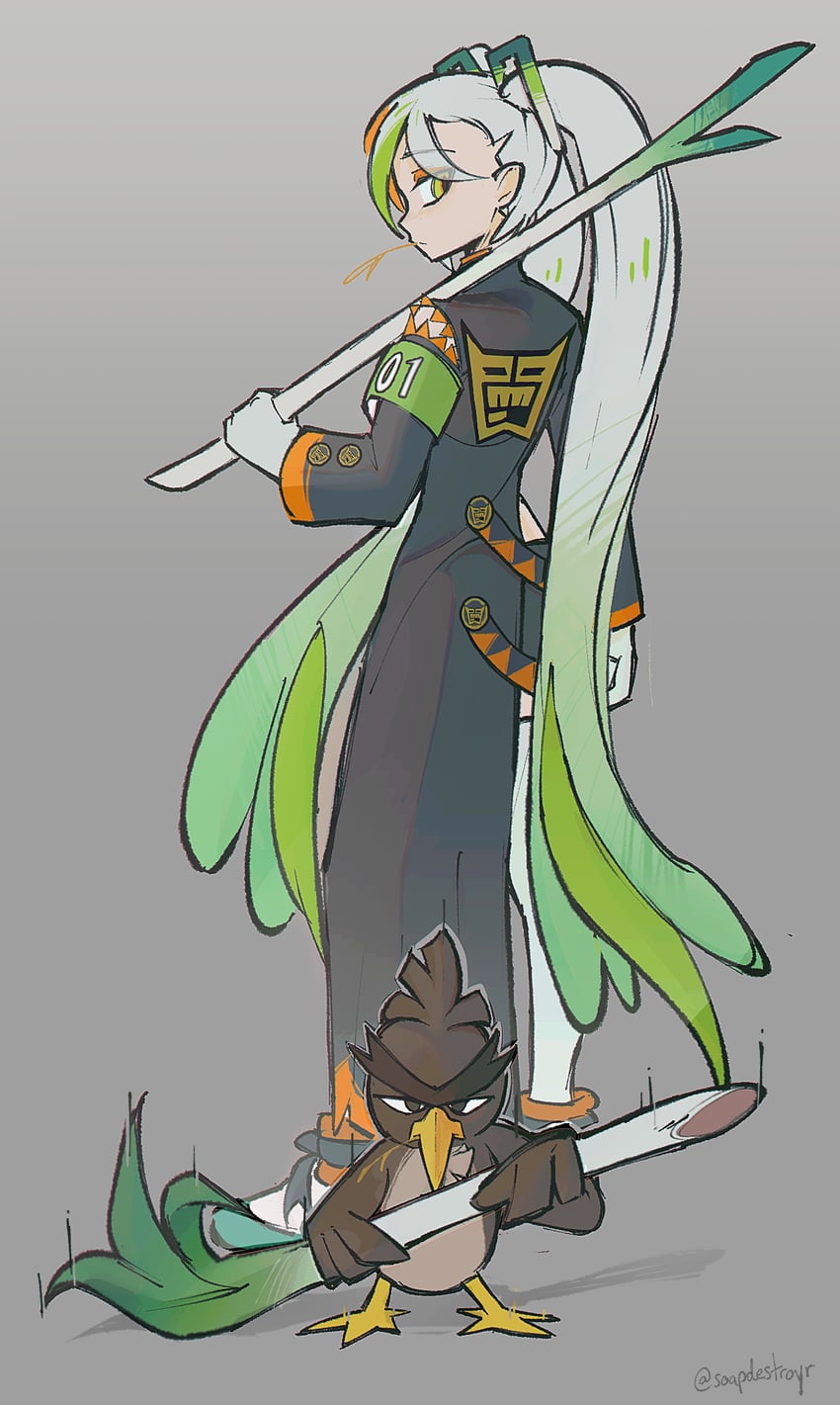 hatsune miku, fighting miku, and galarian farfetch'd (pokemon and 3 more) drawn by mai_(soapdestroyr)