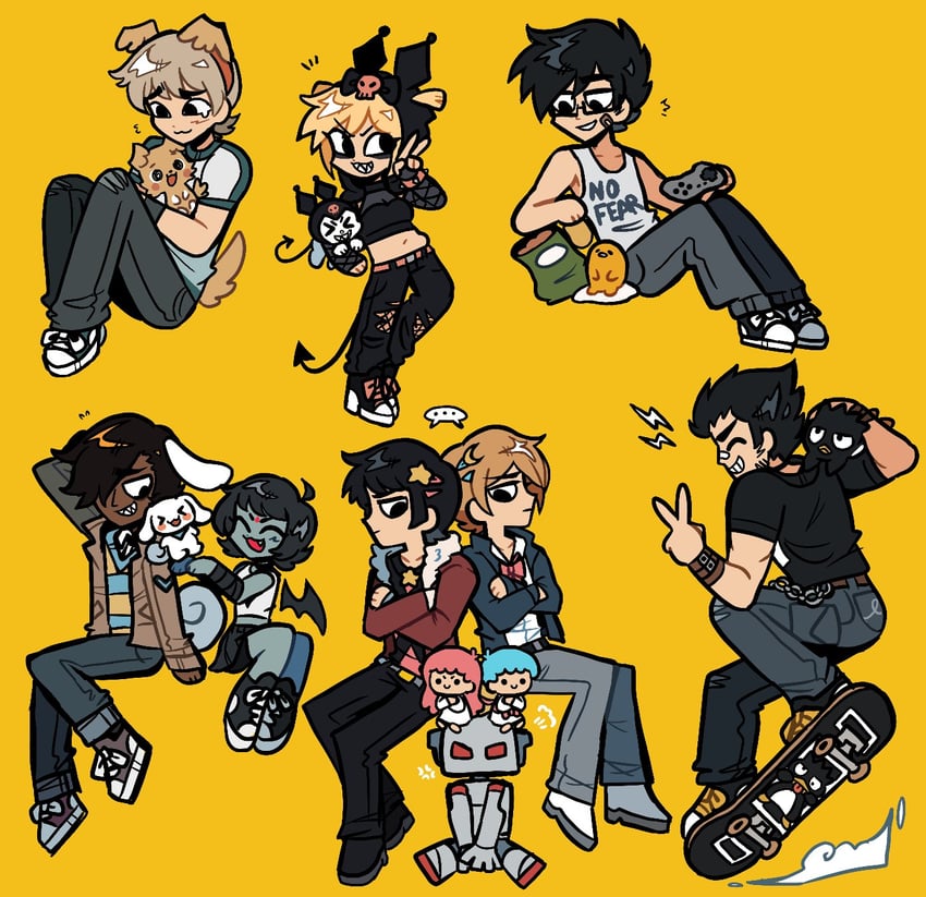 cinnamoroll, kuromi, lucas lee, todd ingram, badtz-maru, and 11 more (sanrio and 5 more) drawn by dinosaurs_png