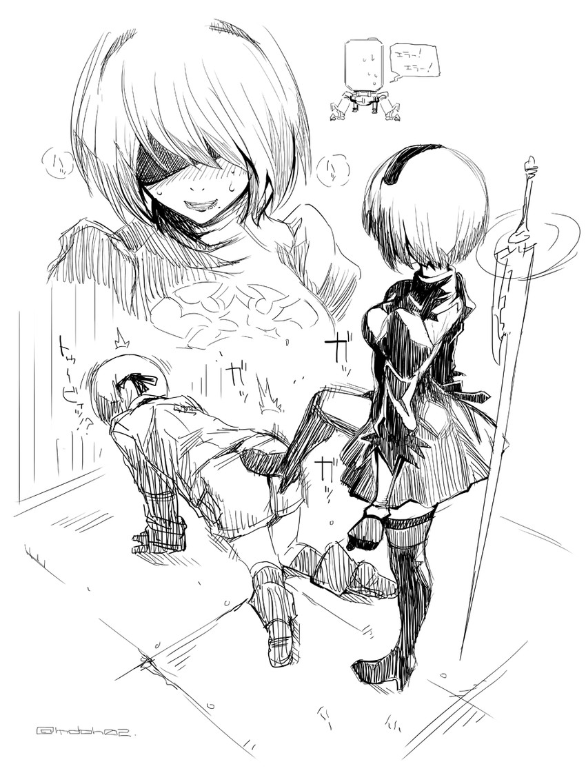 2b, 9s, and pod (nier and 1 more) drawn by mudou_eichi