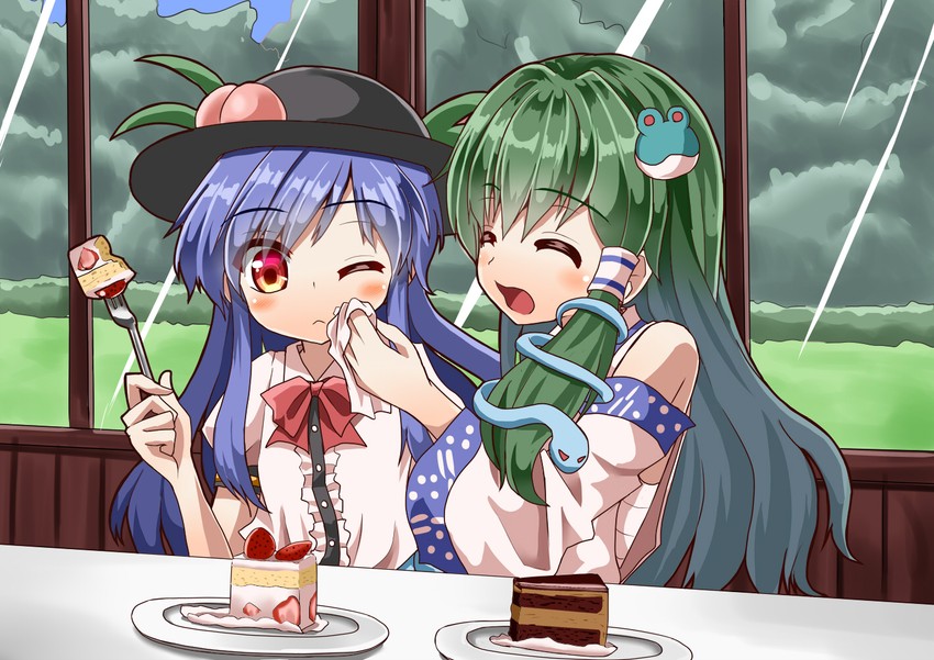 kochiya sanae and hinanawi tenshi (touhou) drawn by sugiyama_ichirou