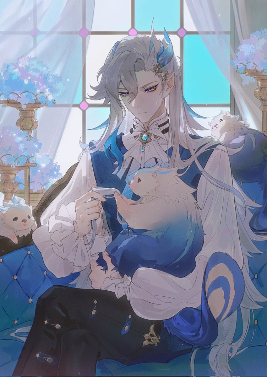neuvillette and leisurely otter (genshin impact) drawn by aoma_(xuanzexuexi)