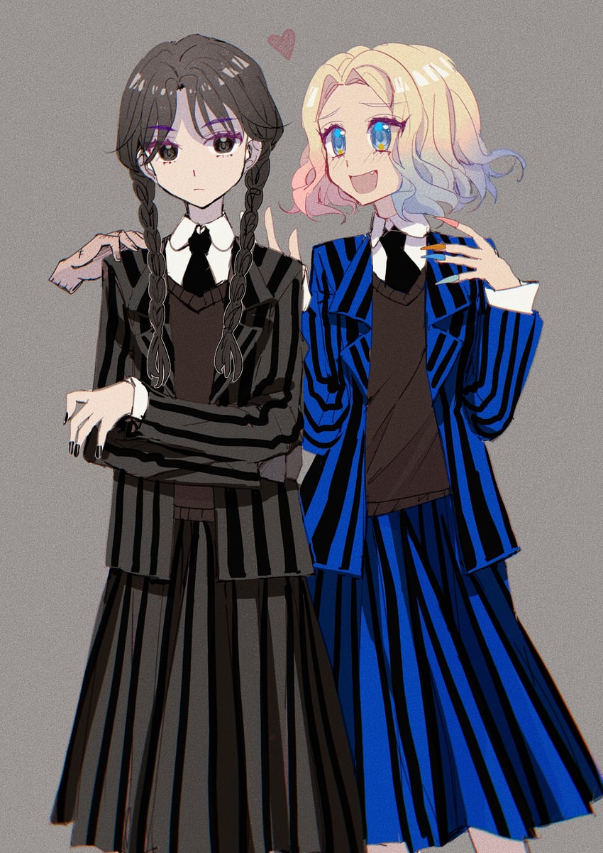 wednesday addams, enid sinclair, and thing (addams family and 1 more) drawn by shocho_(shaojiujiu)