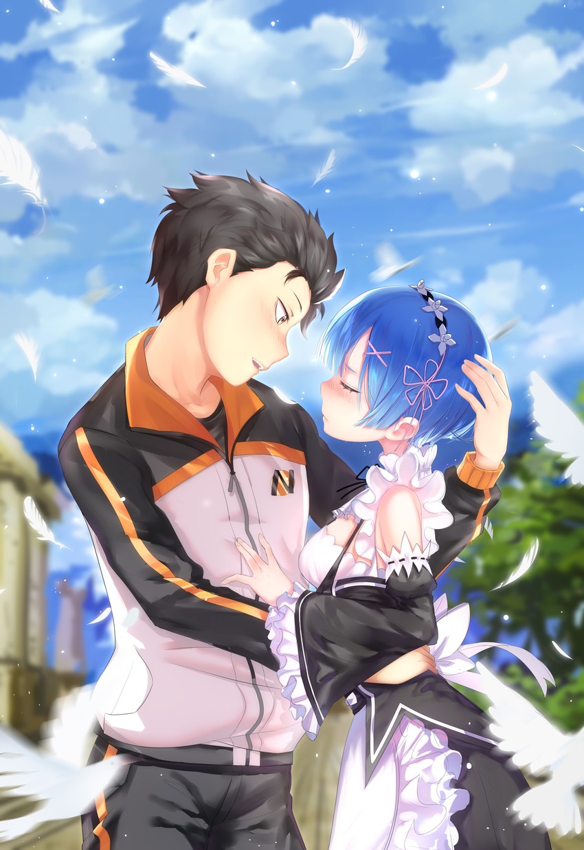 rem and natsuki subaru (re:zero kara hajimeru isekai seikatsu) drawn by wucun_(newli)
