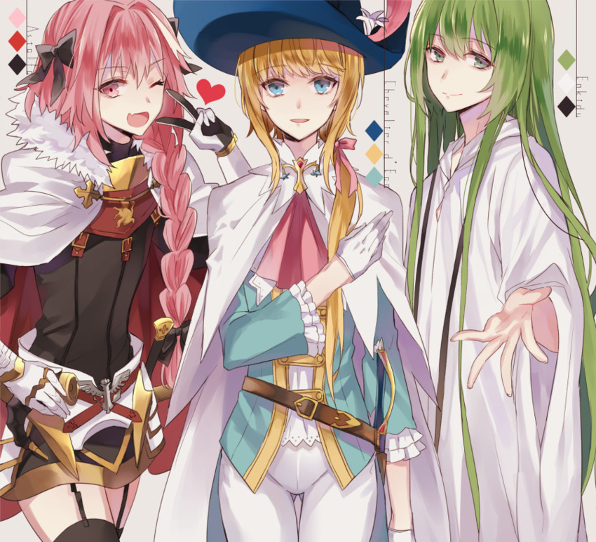 astolfo, enkidu, and chevalier d'eon (fate and 1 more) drawn by noka_(blackheart1118)