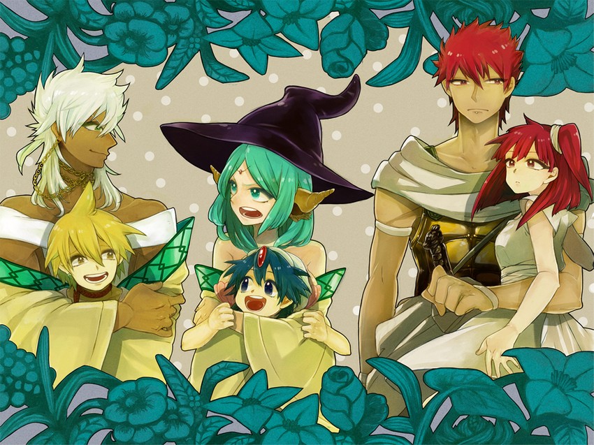 morgiana, aladdin, alibaba saluja, yamuraiha, masrur, and 1 more (magi the labyrinth of magic) drawn by mero_(omigurax)
