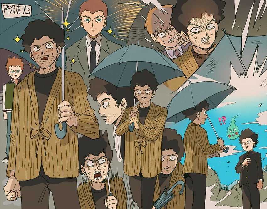 kageyama shigeo, reigen arataka, ekubo, serizawa katsuya, suzuki shou, and 1 more (mob psycho 100) drawn by aoki_(fumomo)