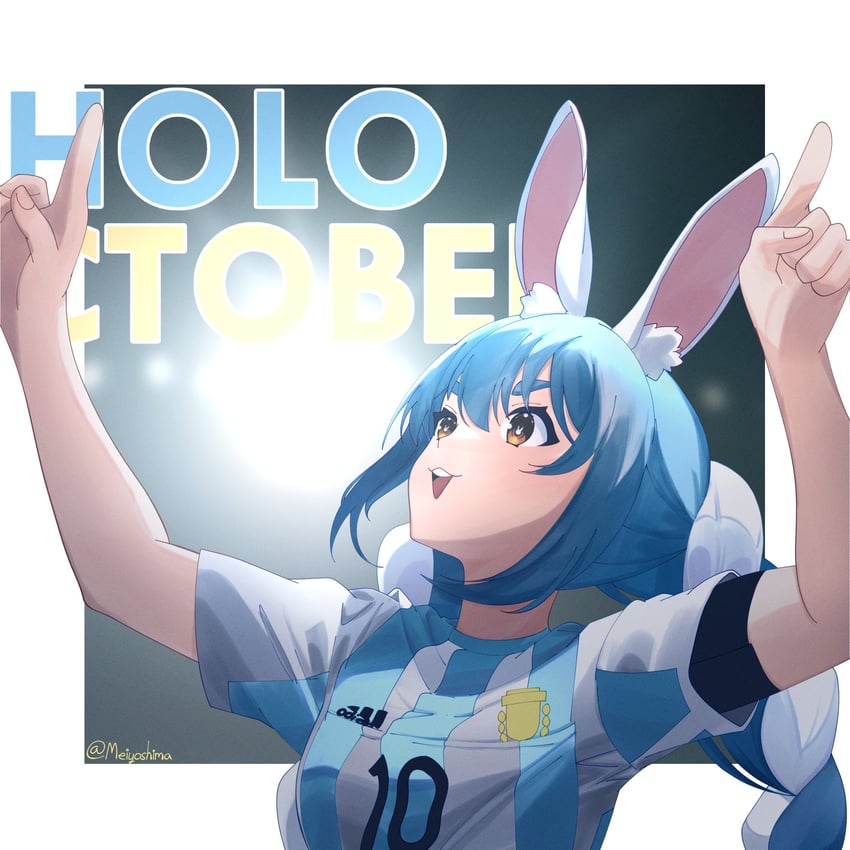 usada pekora and lionel messi (hololive and 1 more) drawn by meiyoshima