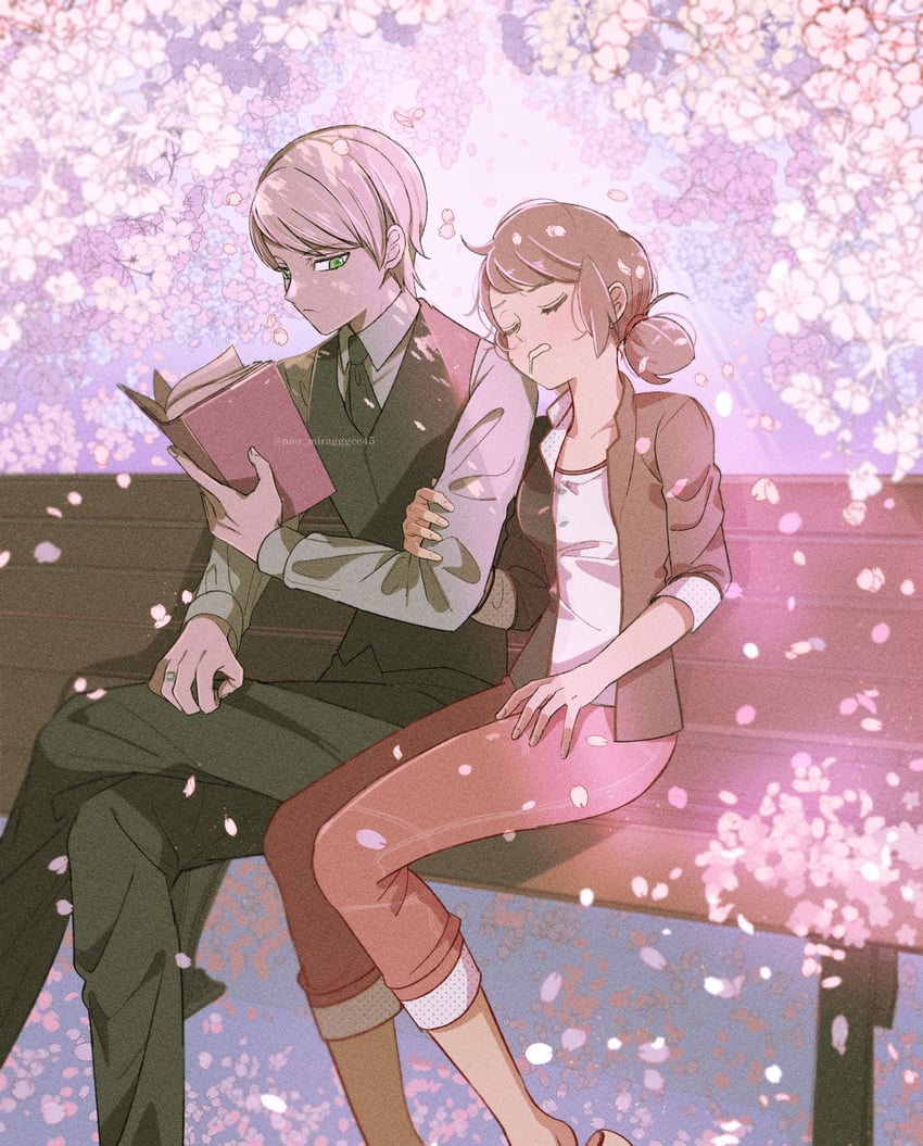 marinette dupain-cheng and felix (miraculous ladybug) drawn by seio_(nao_miragggcc45)