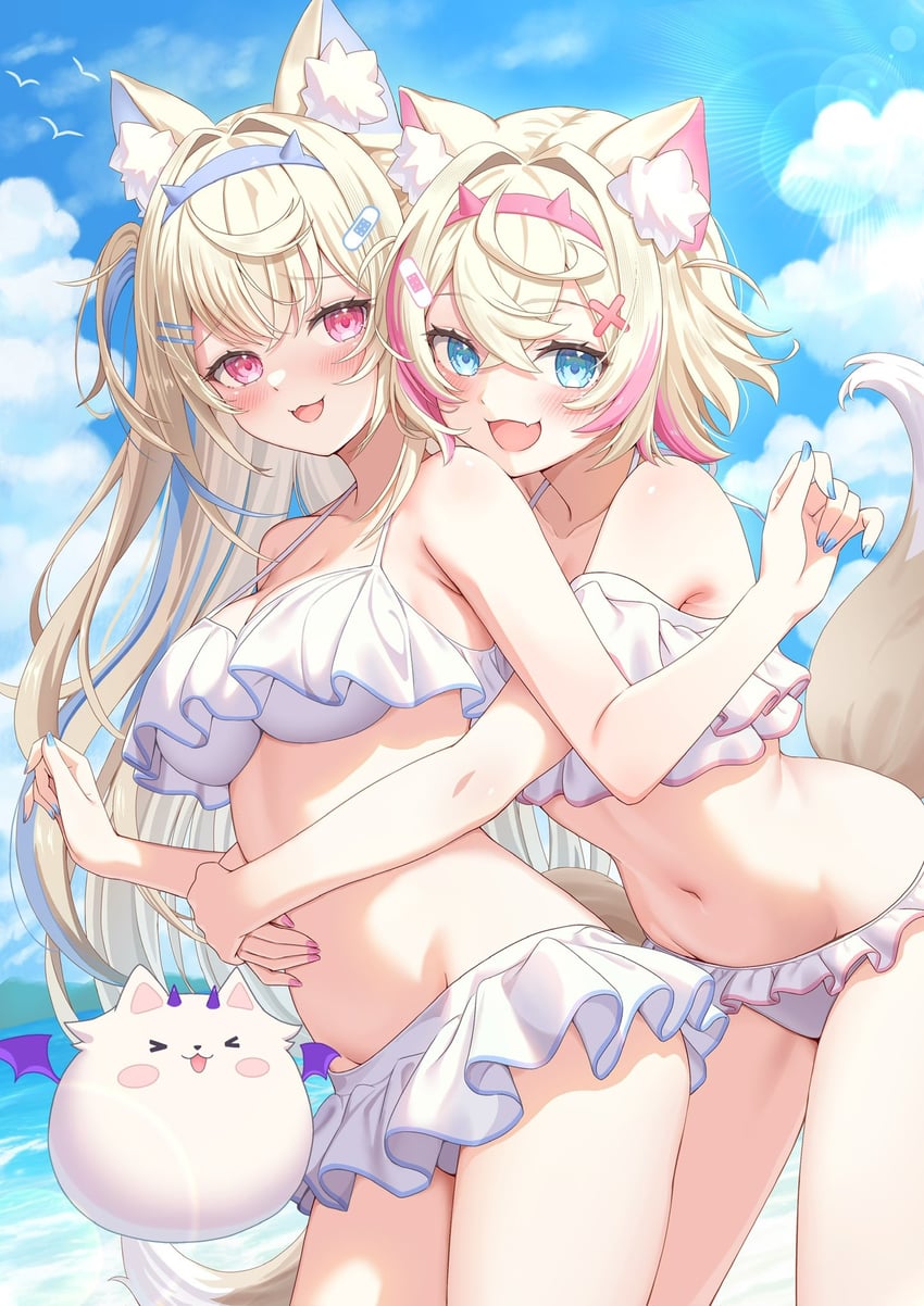 fuwawa abyssgard, mococo abyssgard, and perroccino (hololive and 1 more) drawn by kotone_neruneru