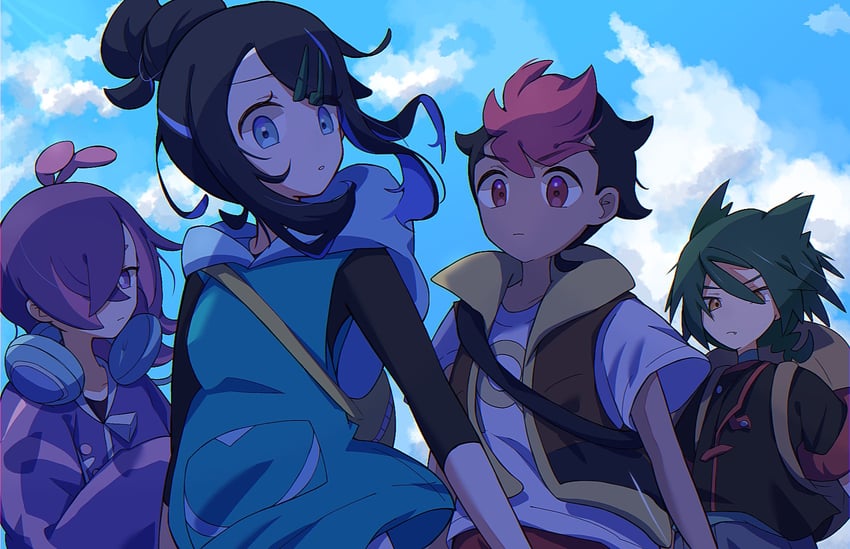 liko, dot, roy, and ult (pokemon and 1 more) drawn by seiun_(hoshigumo_72)
