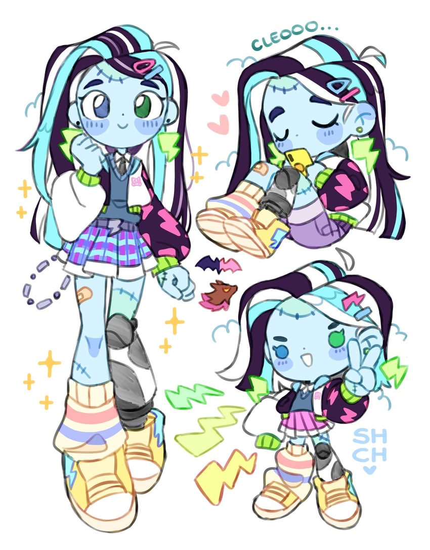 draculaura, frankie stein, and clawdeen wolf (monster high) drawn by sharpycharot