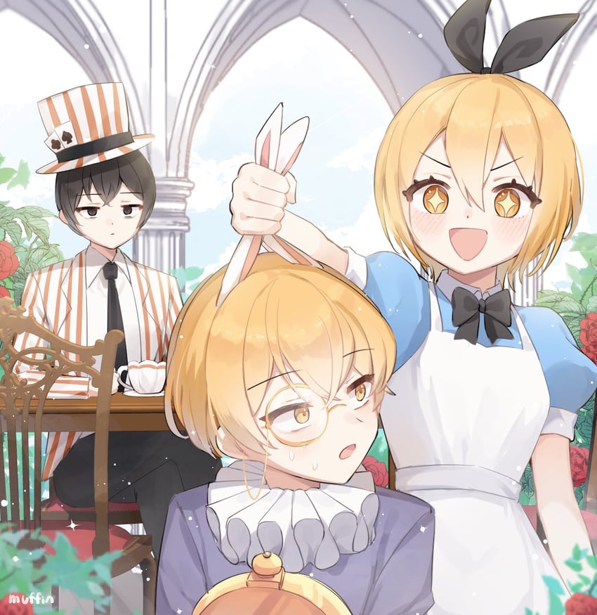 don quixote, alice, sinclair, and yi sang (project moon and 2 more) drawn by love_mintchoco
