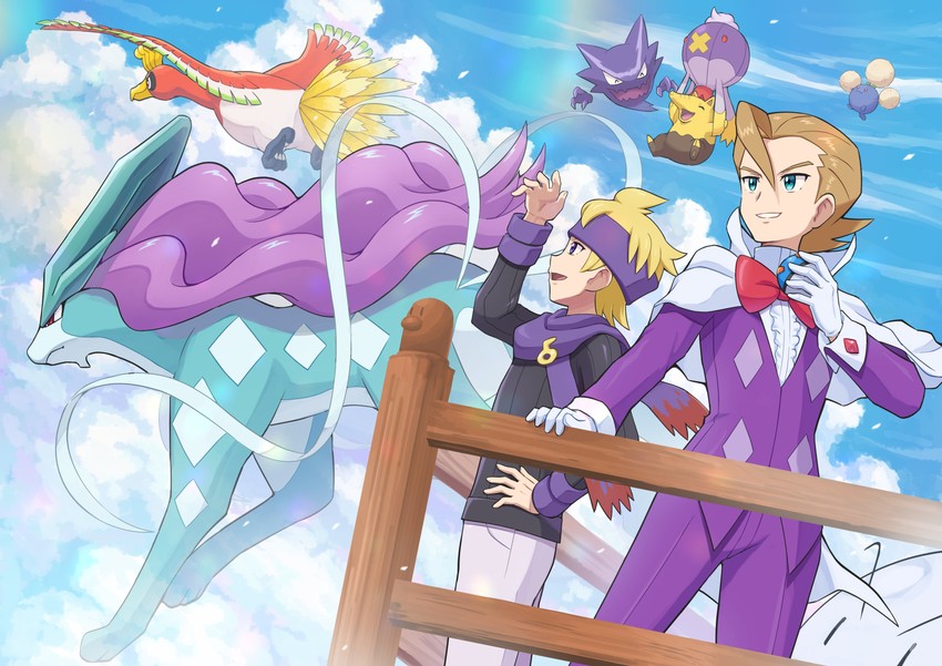 haunter, ho-oh, suicune, morty, diglett, and 5 more (pokemon and 1 more) drawn by pokemoa