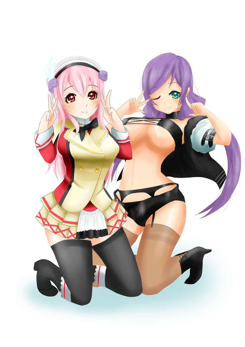 tojo nozomi and super sonico (love live! and 2 more) drawn by aki_sakura