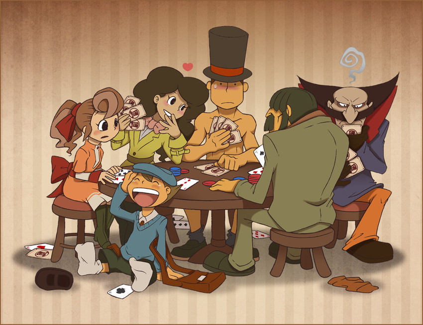 hershel layton, luke triton, remi altava, flora reinhold, inspector chelmey, and 1 more (professor layton) drawn by zillabean
