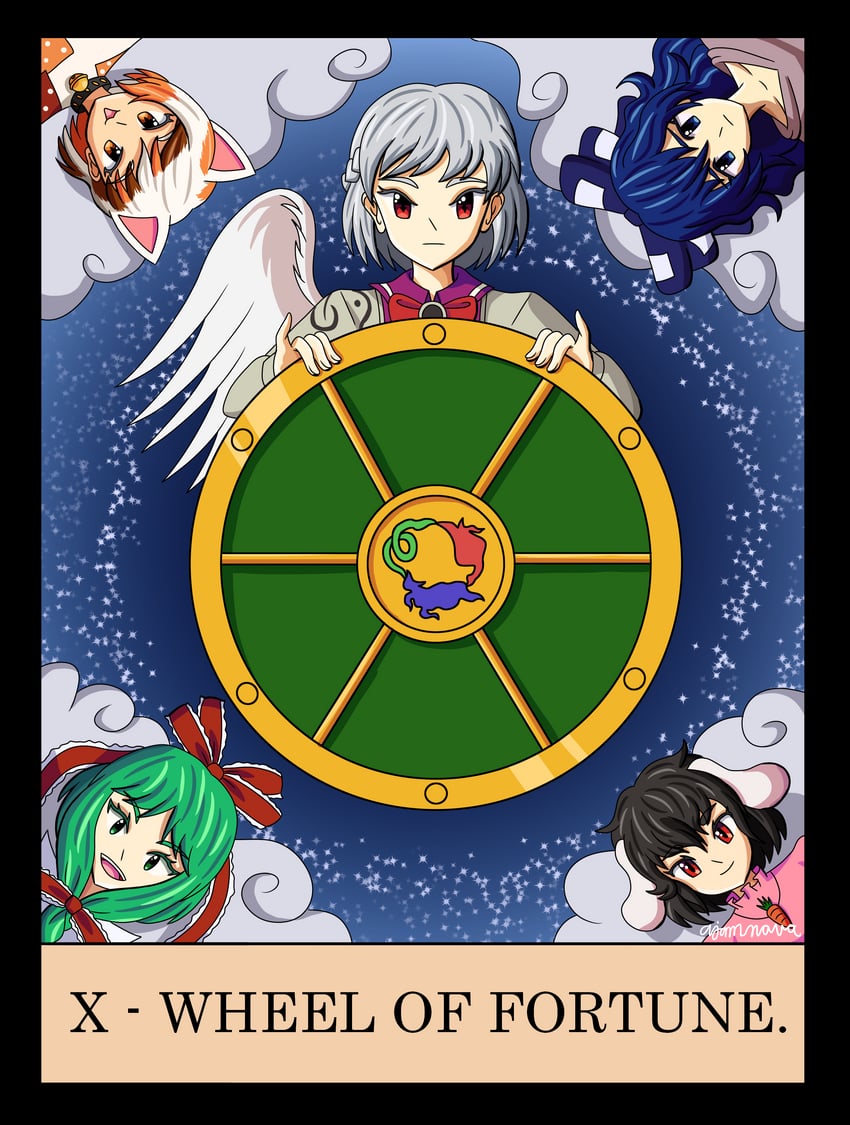 inaba tewi, kagiyama hina, kishin sagume, yorigami shion, and goutokuji mike (touhou) drawn by ajamnova