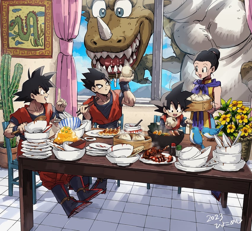 son goku, son gohan, chi-chi, and son goten (dragon ball and 1 more) drawn by kometubu0712