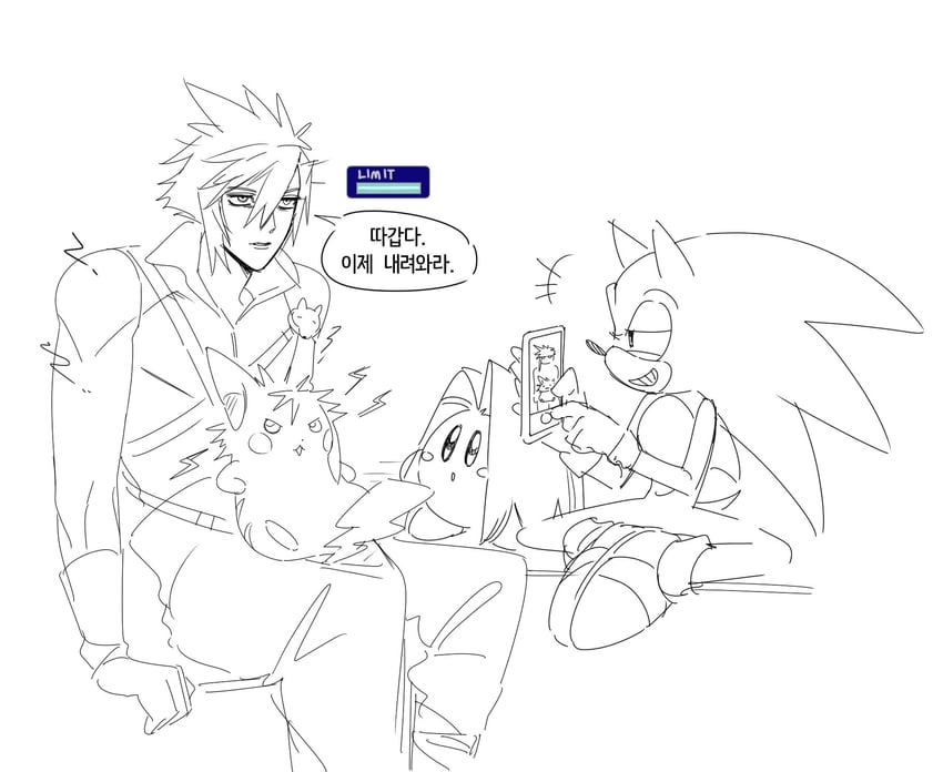 pikachu, cloud strife, kirby, sonic the hedgehog, and sephiroth (pokemon and 6 more) drawn by ddb_000