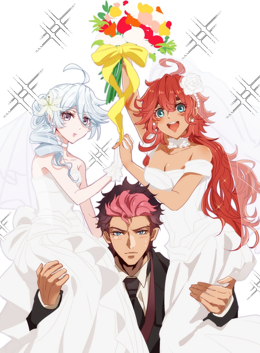 suletta mercury, miorine rembran, and guel jeturk (gundam and 1 more) drawn by kanda_faf2