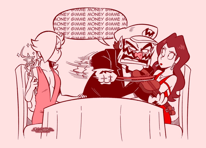rosalina, wario, and pauline (mario and 1 more) drawn by brandon_santiago