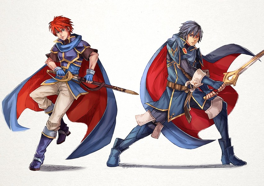 lucina, chrom, roy, and eliwood (fire emblem and 3 more) drawn by gzei